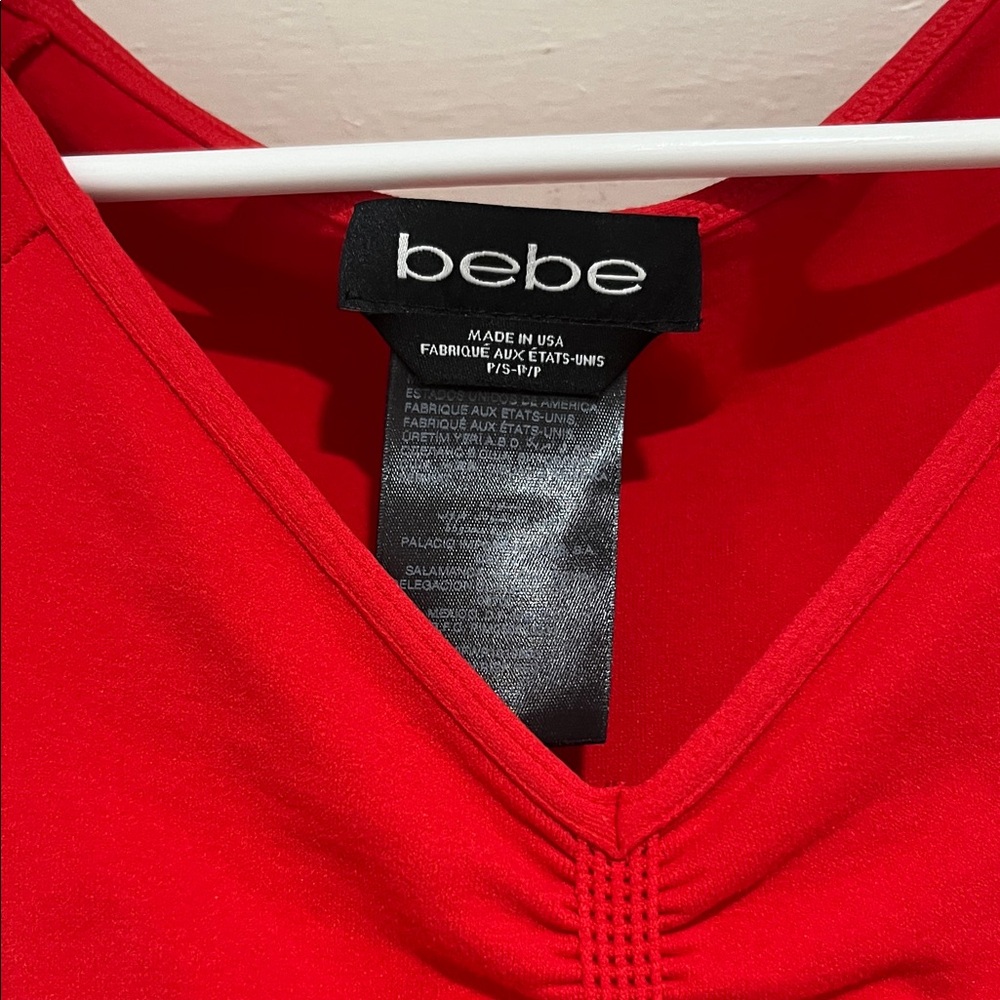 Bebe Vibrant Red V-Neck Blouse - Picture 2 of 4